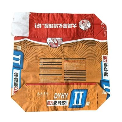 ถุงปูนซีเมนต์กระดาษ 2 ชั้น 80 แกรม พิมพ์พื้นผิวแบบกำหนดเอง ถุงกระดาษ 1 ชั้นเคลือบฟิล์มหลายชั้นกันความชื้น สำหรับกาวติดกระเบื้อง 20 กก. ติดทนนาน