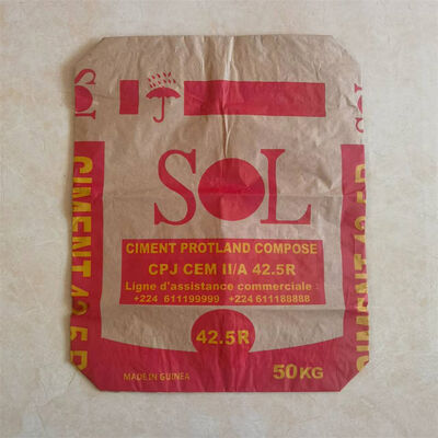 ถุงวาล์วกระดาษ 2 ชั้น 90GSM พร้อมก้นบล็อกสำหรับปูน 20 กก. 25 กก. 30 กก. 40 กก.